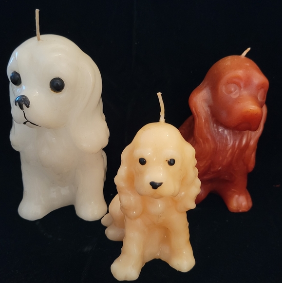 Other - Vintage Wax Candle Cocker Spaniels Set of 3. White, rust and cream colors.